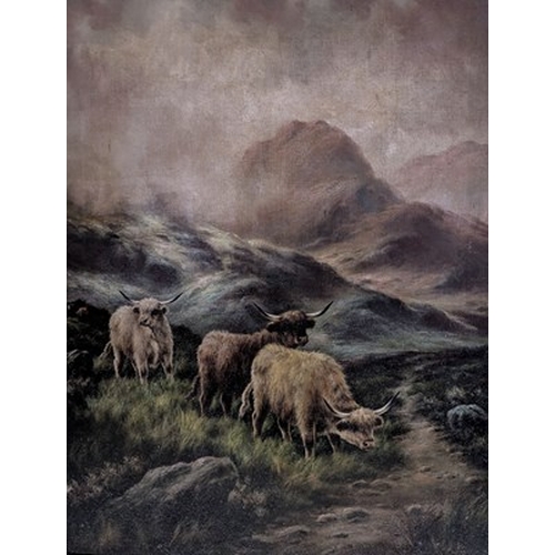 581 - Frank Bennett (19th century) - a 19th century oil on canvas Highland Cows painting. The painting dep... 