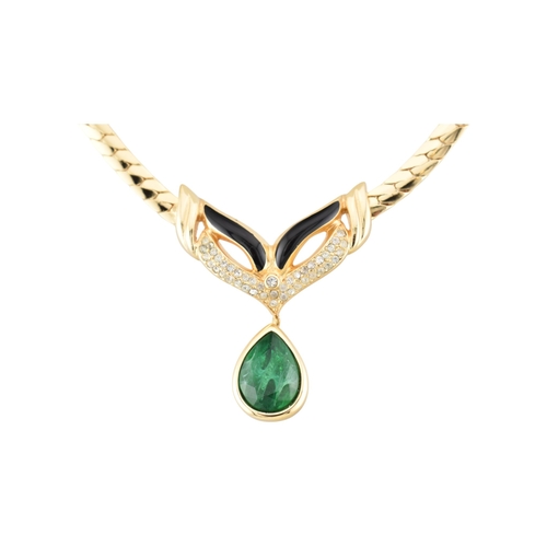 64 - Christian Dior - 1980s vintage Christian Dior Maison Gripoix emerald pendant collar necklace. The ne... 