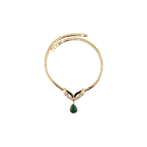 64 - Christian Dior - 1980s vintage Christian Dior Maison Gripoix emerald pendant collar necklace. The ne... 