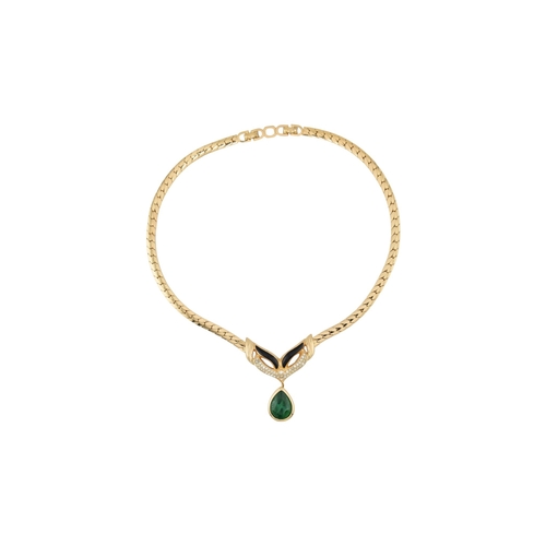 64 - Christian Dior - 1980s vintage Christian Dior Maison Gripoix emerald pendant collar necklace. The ne... 