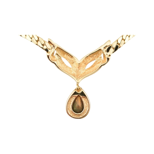 64 - Christian Dior - 1980s vintage Christian Dior Maison Gripoix emerald pendant collar necklace. The ne... 