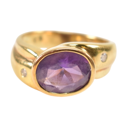 76 - A Kai Yin Lo 18ct gold amethyst and diamond ring. Stamped 750 KYLO 65. Weight 6.9g. Size M.