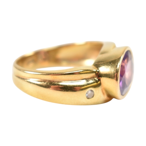 76 - A Kai Yin Lo 18ct gold amethyst and diamond ring. Stamped 750 KYLO 65. Weight 6.9g. Size M.