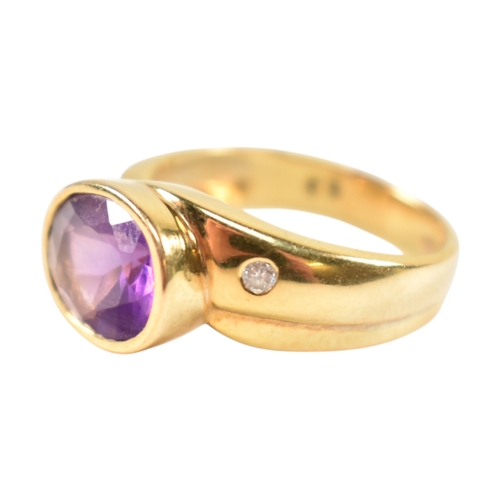 76 - A Kai Yin Lo 18ct gold amethyst and diamond ring. Stamped 750 KYLO 65. Weight 6.9g. Size M.