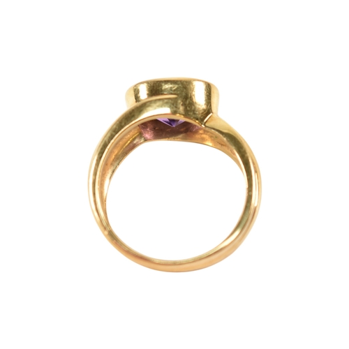 76 - A Kai Yin Lo 18ct gold amethyst and diamond ring. Stamped 750 KYLO 65. Weight 6.9g. Size M.