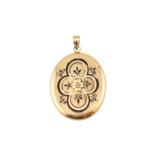 83 - An Austro-Hungarian gold enamel locket pendant. The locket with enamel decoration having engine turn... 