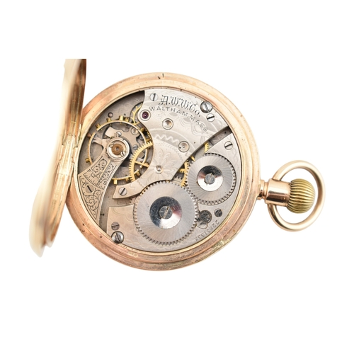 85 - A 1920s A.W.W. Co Waltham Mass hallmarked 9ct gold half hunter pocket watch. Enamel dial with Roman ... 