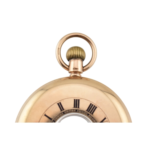 85 - A 1920s A.W.W. Co Waltham Mass hallmarked 9ct gold half hunter pocket watch. Enamel dial with Roman ... 