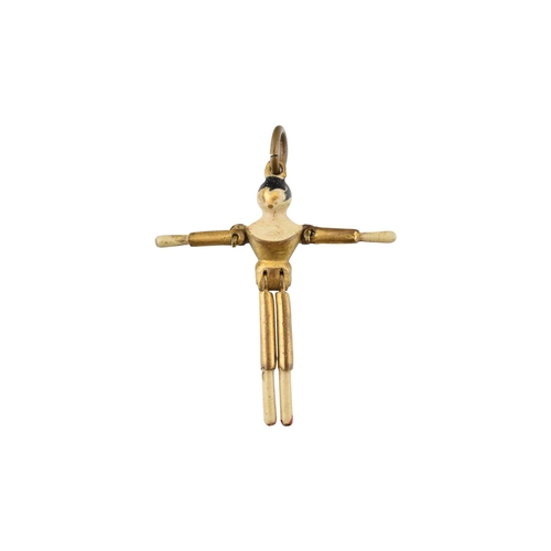 93 - 19th century articulating peg doll charm, The charm with gold and enamel decoration with articulatin... 