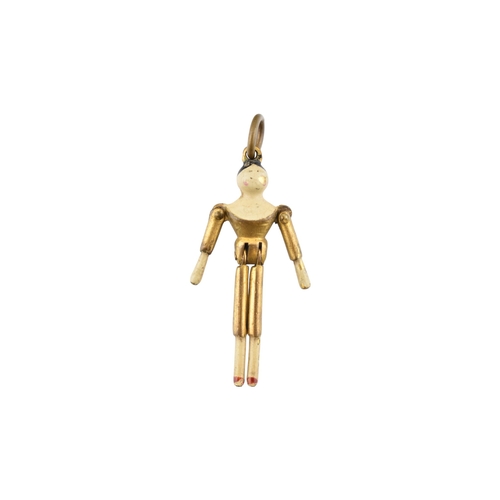 93 - 19th century articulating peg doll charm, The charm with gold and enamel decoration with articulatin... 