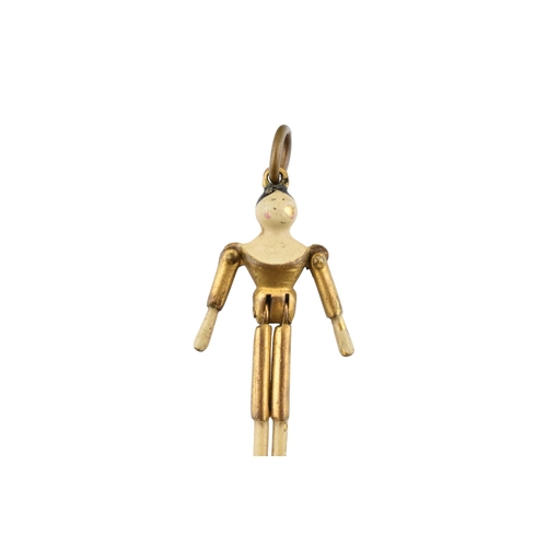 93 - 19th century articulating peg doll charm, The charm with gold and enamel decoration with articulatin... 