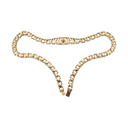 95 - A hallmarked 9ct gold fancy link collar necklace. Hallmarked London. Makers mark NK.Weight 17.2g. Me... 