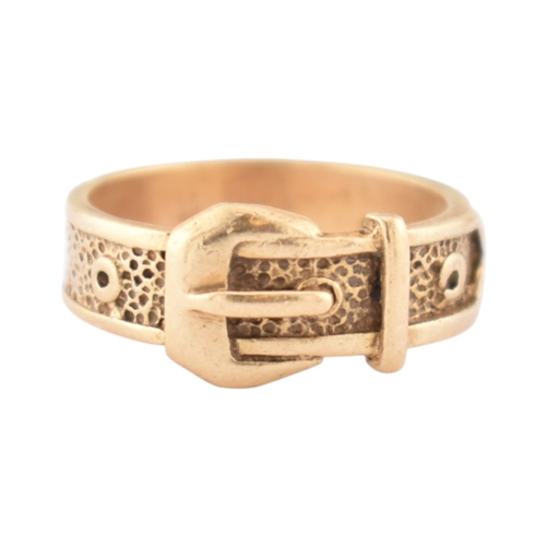 97 - A hallmarked 9ct gold buckle ring. Hallmarked London, sponsors mark T&GJ. Weight 4.8g