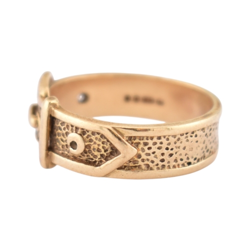 97 - A hallmarked 9ct gold buckle ring. Hallmarked London, sponsors mark T&GJ. Weight 4.8g