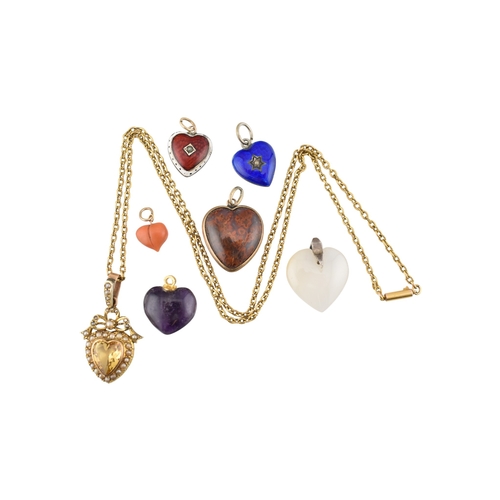 100 - A Victorian citrine and pearl pendant necklace strung upon a 10ct gold necklace chain. Together with... 