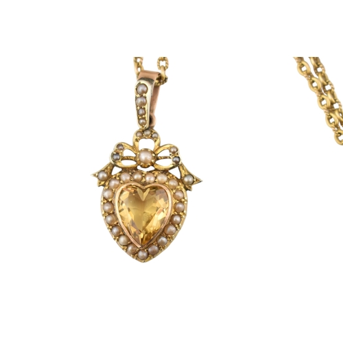 100 - A Victorian citrine and pearl pendant necklace strung upon a 10ct gold necklace chain. Together with... 