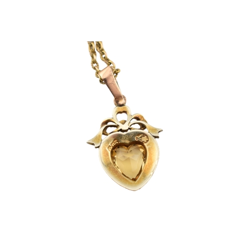 100 - A Victorian citrine and pearl pendant necklace strung upon a 10ct gold necklace chain. Together with... 