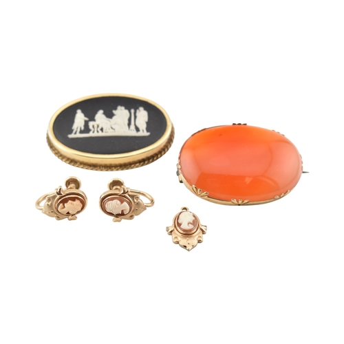 100 - A Victorian citrine and pearl pendant necklace strung upon a 10ct gold necklace chain. Together with... 