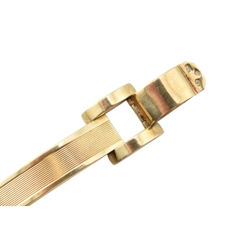 110 - A 14ct gold retro tank bracelet. The bracelet with engine turned and arced and semi-circular links t... 