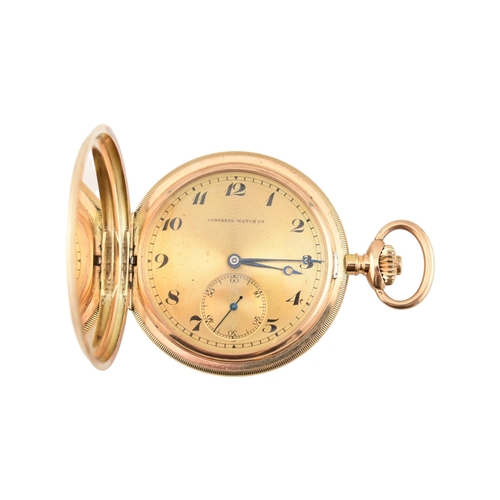 111 - A 14ct gold Congress Watch Company full hunter pocket watch. The watch within a clam shell case with... 