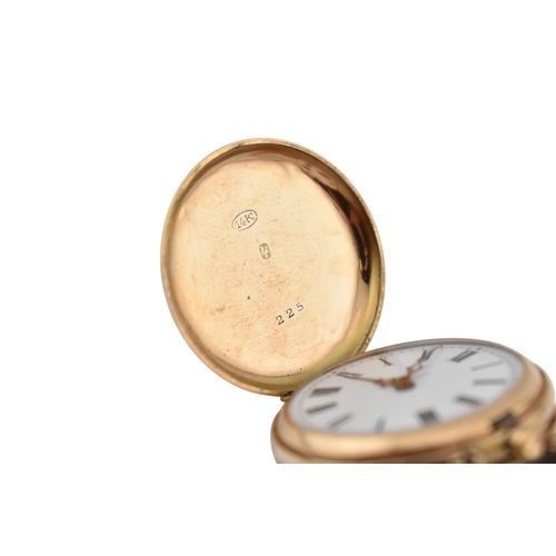 115 - A 14ct gold full hunter fob watch. The watch having floral decorated case, metal movement cover. Whi... 