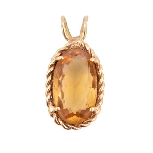 120 - A citrine set necklace pendant and ring. The ring marked 14K. Pendant unmarked tests indicate gold. ... 