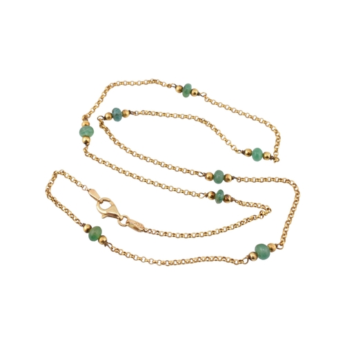 193 - A 14ct gold and emerald bead necklace. Stamped 14k. Weight 5.1g. Measures 42cm