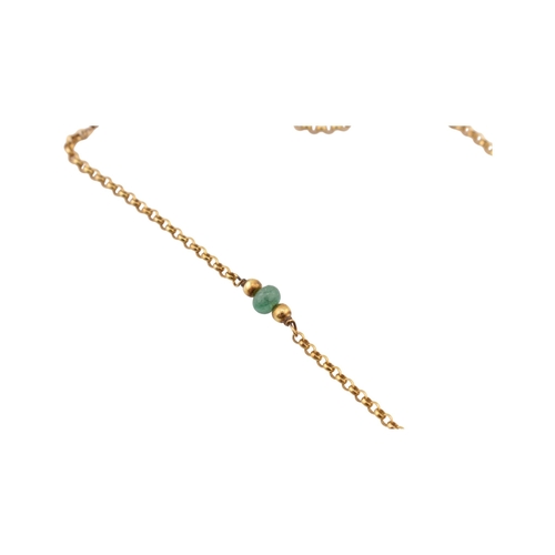 193 - A 14ct gold and emerald bead necklace. Stamped 14k. Weight 5.1g. Measures 42cm