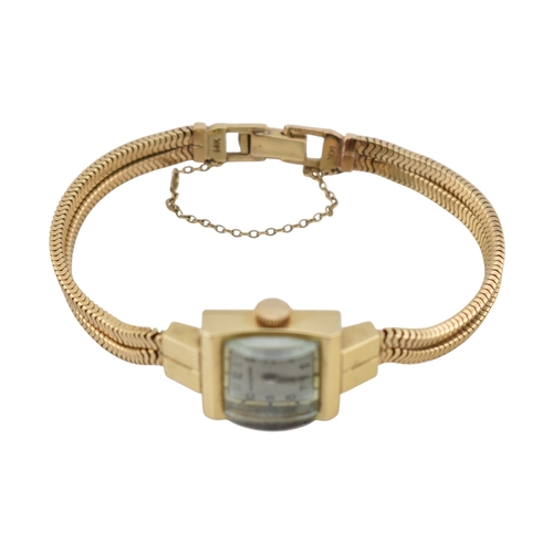 200 - A 14k gold ladies cocktail Hyde Park wristwatch. The wristwatch with Arabic number dial with domed s... 