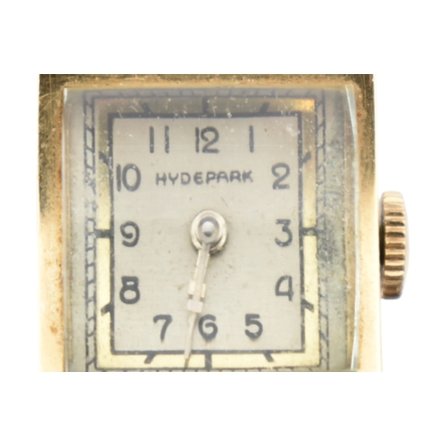 200 - A 14k gold ladies cocktail Hyde Park wristwatch. The wristwatch with Arabic number dial with domed s... 