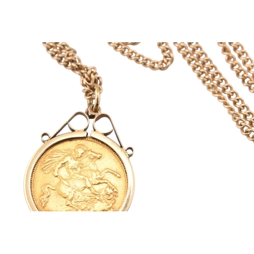 204 - An 1899 Victoria half sovereign pendant necklace. The sovereign in a hallmarked 9ct gold mount in 9c... 
