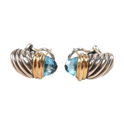 205 - A pair of David Yurman silver, 18ct gold and topaz Shrimp earrings. Signed D.Y 925 750. weight 9.7g.... 