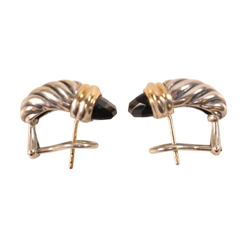 206 - A pair of David Yurman silver 18ct gold and onyx Shrimp earrings. Signed D.Y 925 750. Weight 9.7g. M... 