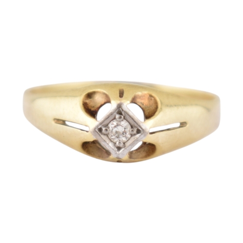 207 - A 14ct gold and diamond solitaire ring. The ring set with a single diamond in a pierced mount. Stamp... 