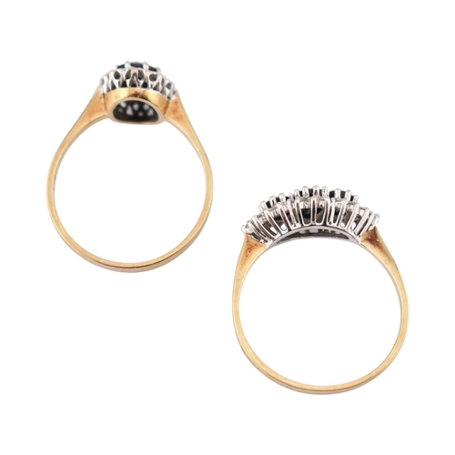 209 - Two 9ct gold sapphire and diamond cluster rings. Weight 5.2g. Both size T.