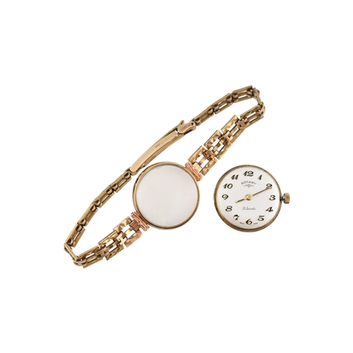 210 - A hallmarked 9ct gold Rotary ladies wristwatch. Set to a hallmarked 9ct gold strap. 2cm dial.Hallmar... 