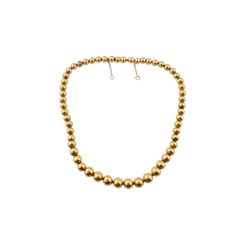 212 - A 14ct gold bead collar necklace. The necklace is formed with graduating round beads with push clasp... 