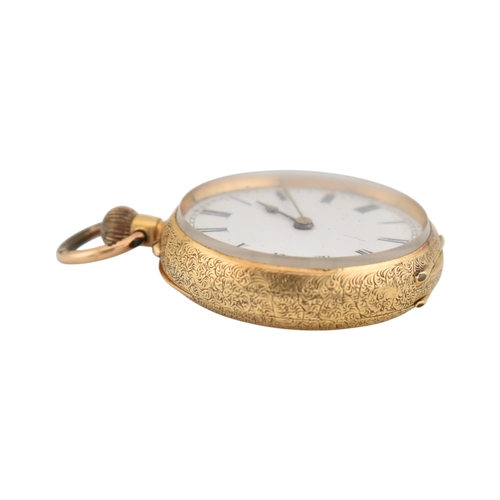 215 - An 18ct gold Swiss open face pocket watch. The watch having a white dial with Roman numeral hour mar... 