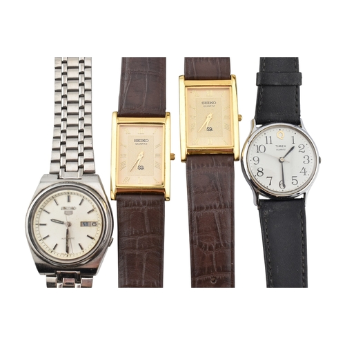 218 - A collection of Seiko wristwatches to include Seiko Quartz, 2 Automatic Seiko 5, Seiko 5 with black ... 