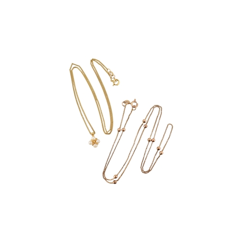 219 - Two hallmarked 9ct gold necklaces. The necklaces to include fancy ball link and a pearl pendant neck... 