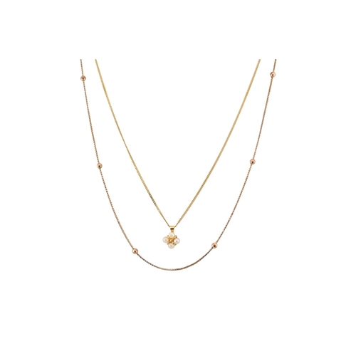 219 - Two hallmarked 9ct gold necklaces. The necklaces to include fancy ball link and a pearl pendant neck... 