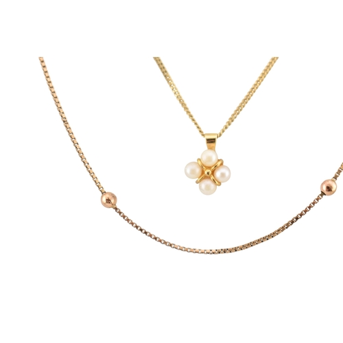 219 - Two hallmarked 9ct gold necklaces. The necklaces to include fancy ball link and a pearl pendant neck... 