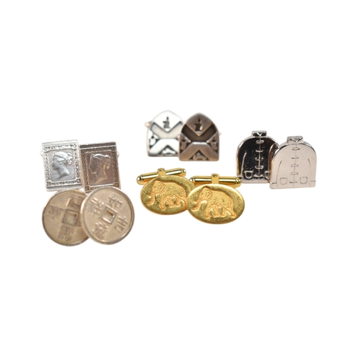 221 - A collection of designer cufflinks. The cufflinks to include silver Chinese coin, hallmarked silver ... 