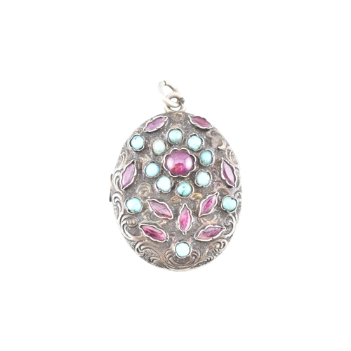 228 - Garnet & turquoise Austro-Hungarian locket pendant. The pendant set with garnet and turquoise wi... 