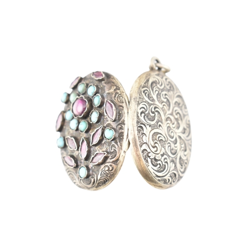 228 - Garnet & turquoise Austro-Hungarian locket pendant. The pendant set with garnet and turquoise wi... 