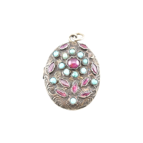 228 - Garnet & turquoise Austro-Hungarian locket pendant. The pendant set with garnet and turquoise wi... 