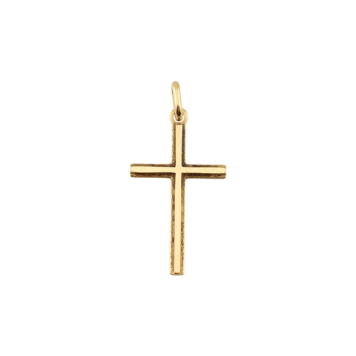 232 - A 9ct gold pin & a gold cross pendant. Total weight 3.5g. Cross measures approx 4cm with bale.... 