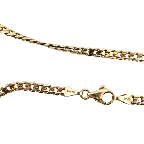 237 - A 14ct gold curb linked necklace chain. Flat linked with lobster clasp. Weight 18g. Measures 40cm... 
