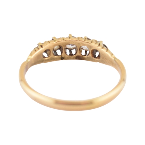 305 - An 18ct gold and diamond five stone ring. Unmarked, tests indicate 18ct gold. Weight 2.8g. Size P... 