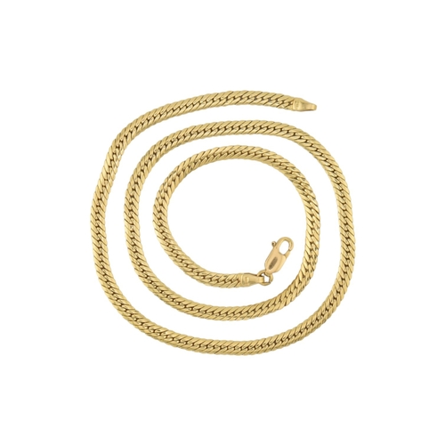 308 - An 18ct gold flat link Franco chain necklace with lobster claw clasp. Marked Italy 750 within a diam... 